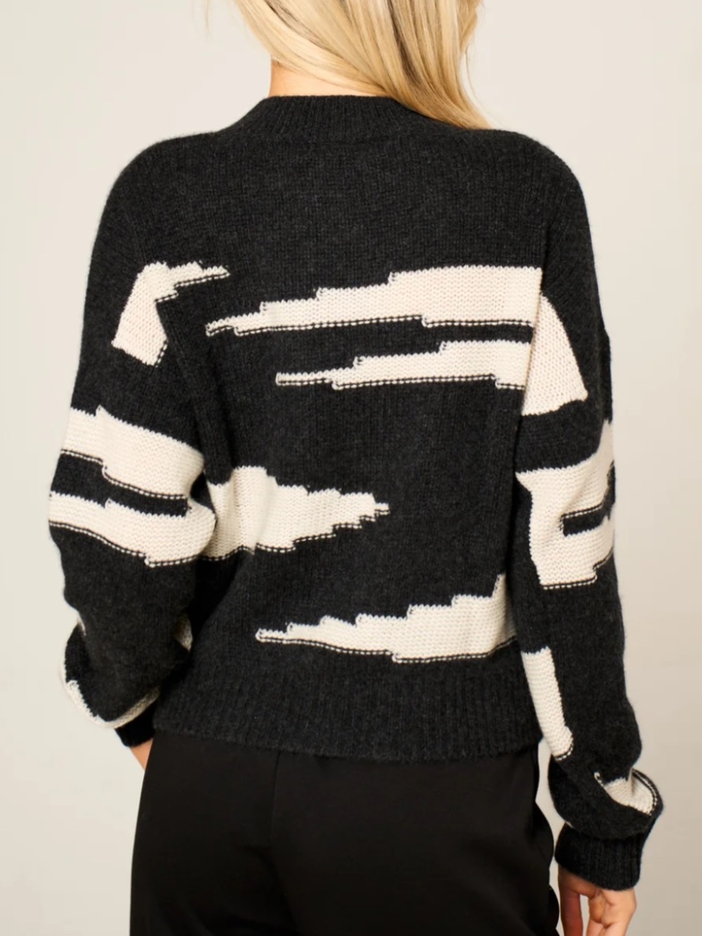 Planet black and white cotton waffle weave sweater